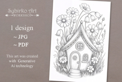 Gnome house coloring page for adults. Adult coloring page Product Image 1