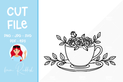 Floral cup Line Art Cut File Product Image 1
