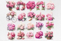 Watercolor Pink Peony Bundle Clipart, Watercolor flowers Product Image 6