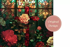 Floral Easter Tumbler Wrap, Stained Glass Cross Tumbler PNG Product Image 2