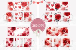 Watercolor Hearts Mug Designs, Red Roses Mug Sublimation Product Image 2