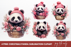 Pink Christmas Panda Sublimation Clipart Product Image 1