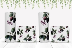 Blackberry Tumbler Wrap Design, Floral Tumbler, Berries PNG Product Image 2