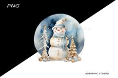 Blue Snowman Clipart, Gold and Blue Chistmas Clipart Product Image 1