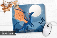 Moonlit Blue Dragon with Orange Wings Mouse Pad PNG Design Product Image 1