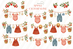 Watercolor Apple Clothesline Clipart, Autumn Red Apple Product Image 2