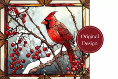 Christmas Tumbler Wrap, Stained Glass Cardinal Tumbler PNG Product Image 2