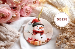 Watercolor Christmas Ornament Design, Snowman Round Ornament Product Image 2