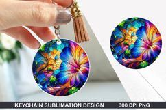 Flower Keychain Sublimation - Summer Keychain PNG Design Product Image 1