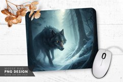 Shadow Wolf in Misty Forest Mouse Pad PNG Design Product Image 1