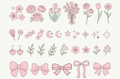 Coquette Floral Clipart PNG SVG, Pastel Bows Flowers Stars Product Image 2