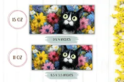 Cartoon Cat Mug Print, Flowers Mug, Tuxedo Cat With Flowers Product Image 2