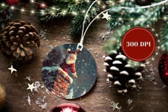 Santa Claus Round Ornament, Cute Christmas Chimney Ornament Product Image 2