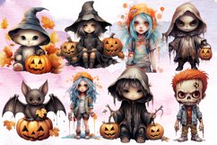 Cute Halloween Clipart Bundle, Watercolor Halloween Clipart Product Image 3