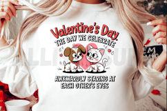 Cute Valentines Day Cat And Dog Awkwardly Staring Product Image 2