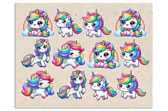 Cute Unicorn. Print & Cut Stickers PNG Product Image 2