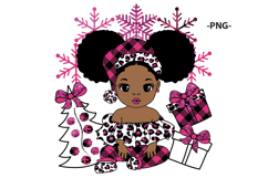 Christmas Black Girl PNG Cute Pink Plaid Afro Girl Product Image 2
