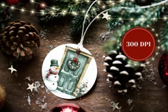 Watercolor Christmas Door Ornament, Winter Sublimation PNG Product Image 2