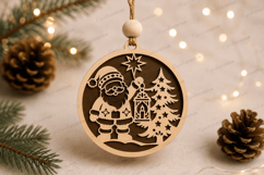 Santa Village Ornament Laser Cut SVG File santa village orna Product Image 1