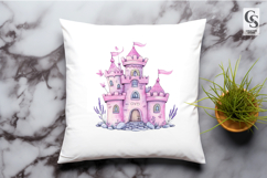 Pink Watercolor Fairy Castle Clipart Sublimation PNG Product Image 2