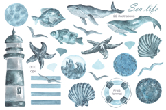 Sea life watercolor set. Nautical. Scandinavian. Product Image 2