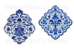Blue Toile, Ephemera, PNG, Clipart, Junk Journal, flowers Product Image 2