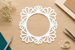 Round Monogram Frame SVG -Paper Cut Ornate Circle Border Product Image 1