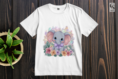 Cute Baby Elephant with Purple Bow Tropical Flowers Clipart Product Image 2