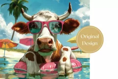 Funny Cow Tumbler Sublimation, Cow in Sunglasses PNG Product Image 2