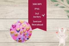 Valentines Round Earring PNG, Golden Love Hearts Sublimation Product Image 2