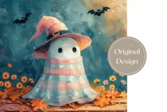 Halloween Tumbler Wrap, Kawaii Ghost Tumbler Sublimation PNG Product Image 2