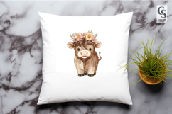 Highland Cow With Flower Crown Clipart Sublimation PNG Product Image 2