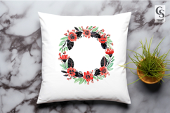 Red Black Floral Wreath Frame Clipart Sublimation PNG Product Image 3