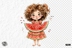 Whimsical Summer Girl &amp; Watermelon Clipart Product Image 1
