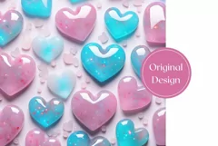 Blue Ctystal Love Hearts Tumbler Wrap, Valentine's Day PNG Product Image 2