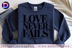 Love Never Fails 1 Corinthians 13:8 Christian PNG Product Image 2