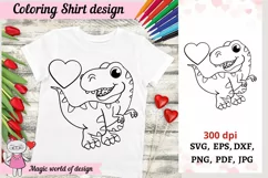 Valentine's Day Coloring Shirt SVG, dinosaur svg Product Image 1