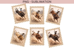 Vintage Rodeo Bull Riding PNG Bundle | Cowboy Western Stamp Product Image 2