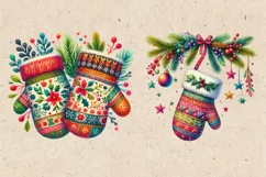 Watercolor Christmas Mittens cliparts. PNG sublimation Product Image 3