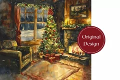 Christmas Fireplace Tumbler, Watercolor Christmas Tumbler Product Image 2