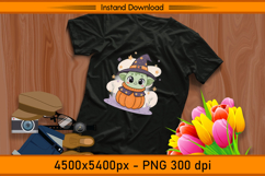 Cute Green Alien Pumpkin Witch Sublimation Design PNG Product Image 2