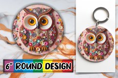 Vibrant Owl Design: 3D Sub Print Round, Keychain Product Image 1
