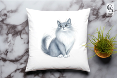 Watercolor Fluffy Cat Illustration Clipart Sublimation PNG Product Image 2