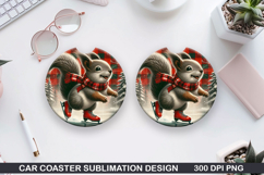 Squirrel Car Coaster Sublimation| Christmas Coaster PNG Product Image 1