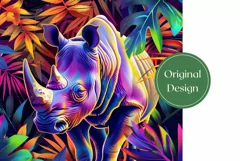 Rhinoceros Tumbler Wrap, Tropical Leaves Sublimation Design Product Image 2