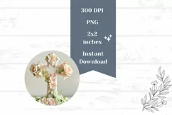 Christian Cross Round Earrings, Floral Cross Earrings PNG Product Image 2