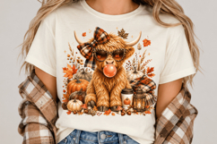 Highland Cow Fall PNG, Cute Autumn Cow Sublimation, Pumpkin Product Image 1