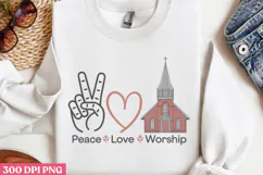 Peace Love Worship PNG, Retro Church Sublimation PNG Product Image 3