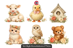 Whimsical Spring Meadow Animals Watercolor Clipart Bundle Product Image 2