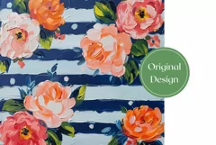 Cute Flowers Tumbler Wrap, Blue Stripes Tumbler Template Product Image 2